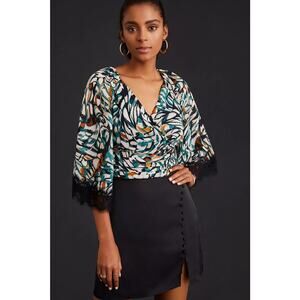 Anthropologie Flutter-Sleeve Wrap Top, Size XS